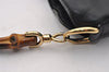 Authentic GUCCI Vintage Bamboo Shoulder Hand Bag Purse Leather Black 0921I