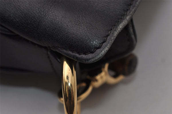 Authentic GUCCI Vintage Bamboo Shoulder Hand Bag Purse Leather Black 0921I
