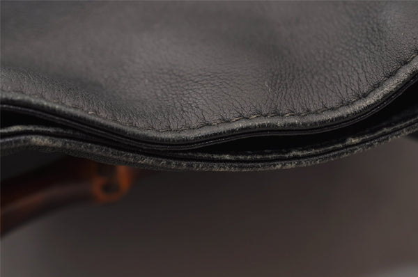 Authentic GUCCI Vintage Bamboo Shoulder Hand Bag Purse Leather Black 0921I