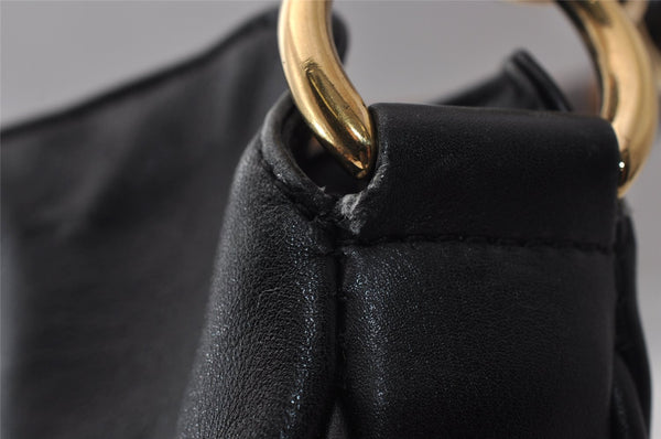 Authentic GUCCI Vintage Bamboo Shoulder Hand Bag Purse Leather Black 0921I