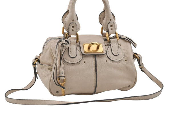 Authentic Chloe Mini Paddington Leather 2Way Shoulder Hand Bag Purse White 0922I