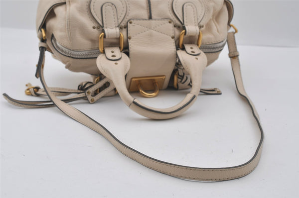Authentic Chloe Mini Paddington Leather 2Way Shoulder Hand Bag Purse White 0922I