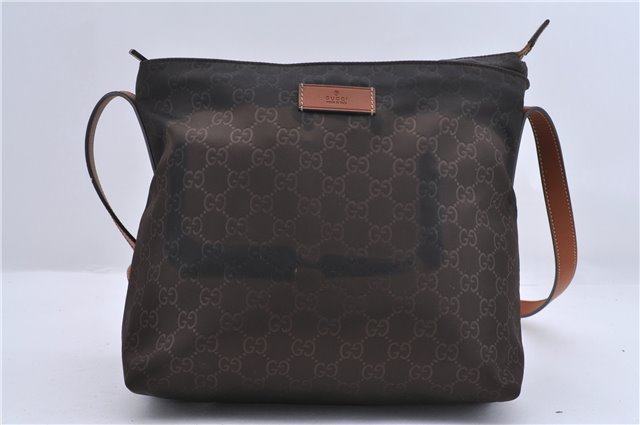 Authentic GUCCI Shoulder Cross Body Bag GG Nylon Leather 314529 Brown 0923D