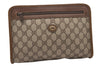 Authentic GUCCI Vintage Clutch Hand Bag Purse GG PVC Leather Brown 0926I