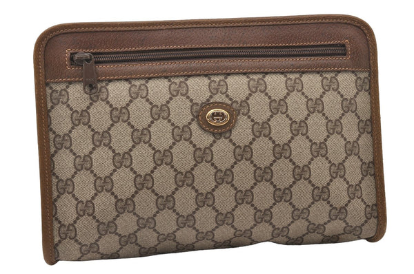 Authentic GUCCI Vintage Clutch Hand Bag Purse GG PVC Leather Brown 0926I