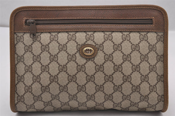 Authentic GUCCI Vintage Clutch Hand Bag Purse GG PVC Leather Brown 0926I