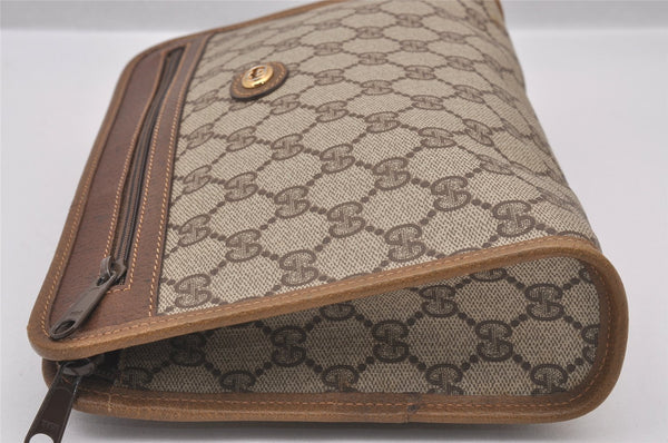 Authentic GUCCI Vintage Clutch Hand Bag Purse GG PVC Leather Brown 0926I