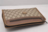 Authentic GUCCI Vintage Clutch Hand Bag Purse GG PVC Leather Brown 0926I