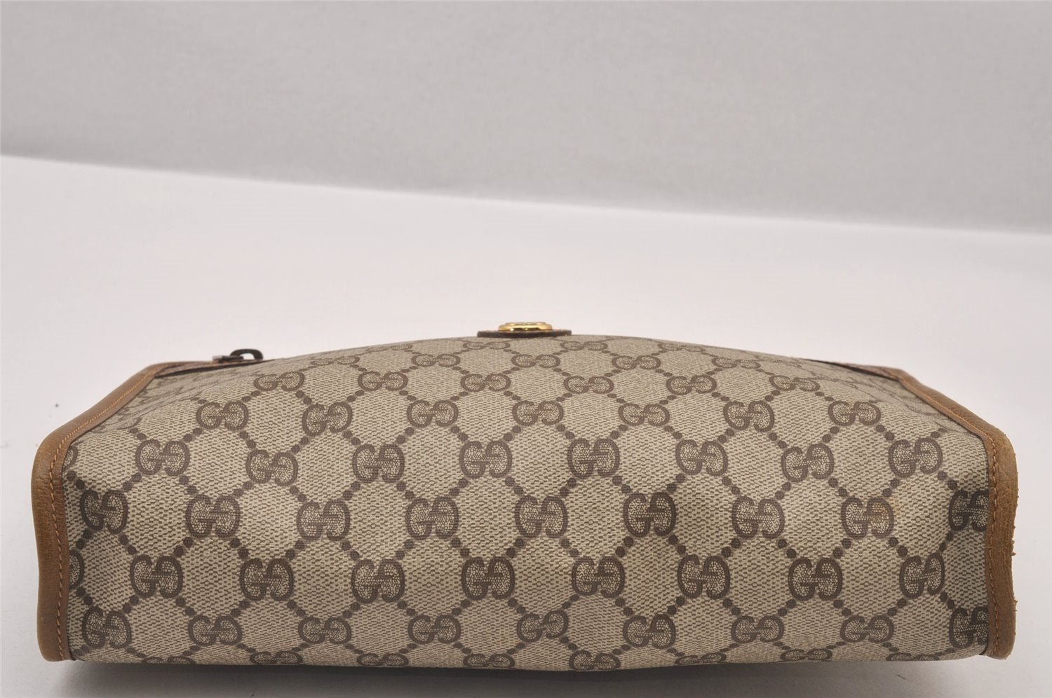 Authentic GUCCI Vintage Clutch Hand Bag Purse GG PVC Leather Brown 0926I