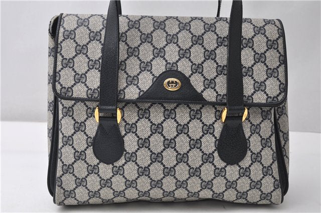 Authentic GUCCI Vintage Shoulder Hand Bag Purse GG PVC Leather Navy Blue 0928G