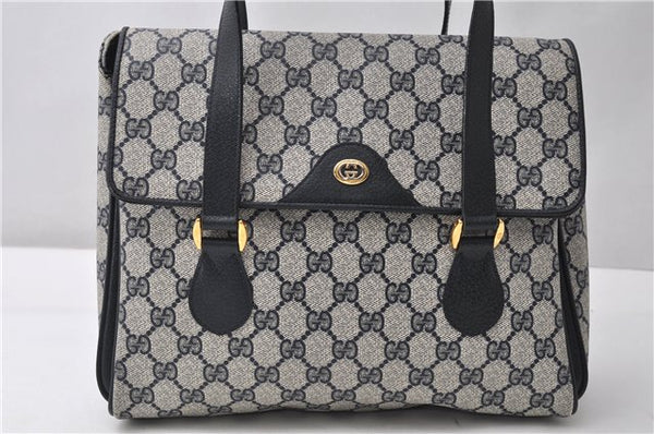 Authentic GUCCI Vintage Shoulder Hand Bag Purse GG PVC Leather Navy Blue 0928G
