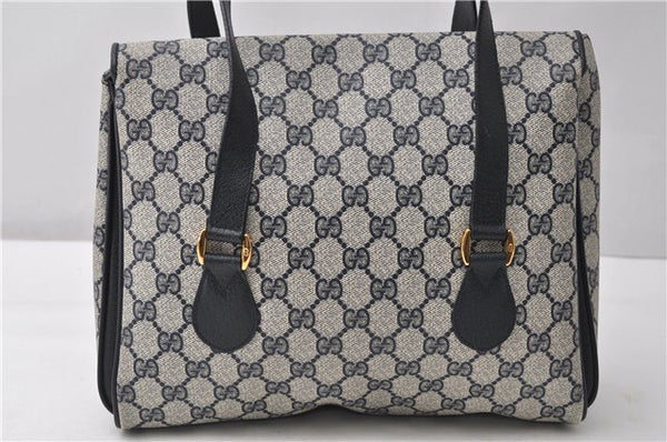 Authentic GUCCI Vintage Shoulder Hand Bag Purse GG PVC Leather Navy Blue 0928G