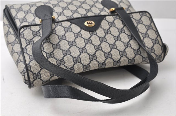 Authentic GUCCI Vintage Shoulder Hand Bag Purse GG PVC Leather Navy Blue 0928G