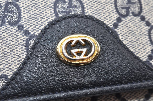 Authentic GUCCI Vintage Shoulder Hand Bag Purse GG PVC Leather Navy Blue 0928G