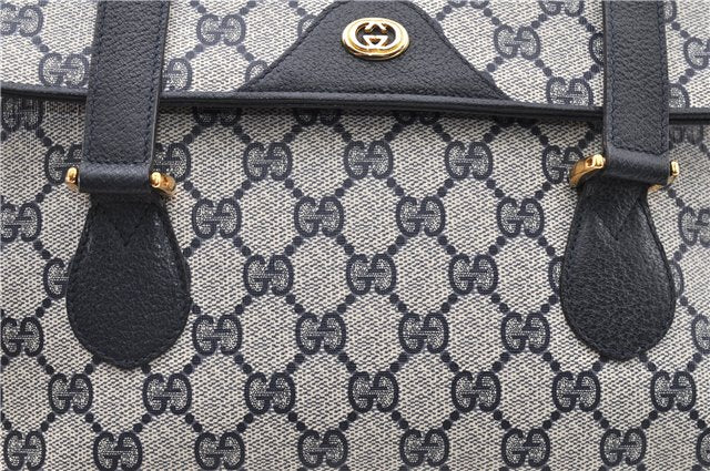 Authentic GUCCI Vintage Shoulder Hand Bag Purse GG PVC Leather Navy Blue 0928G