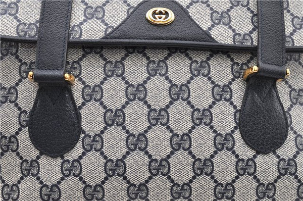 Authentic GUCCI Vintage Shoulder Hand Bag Purse GG PVC Leather Navy Blue 0928G
