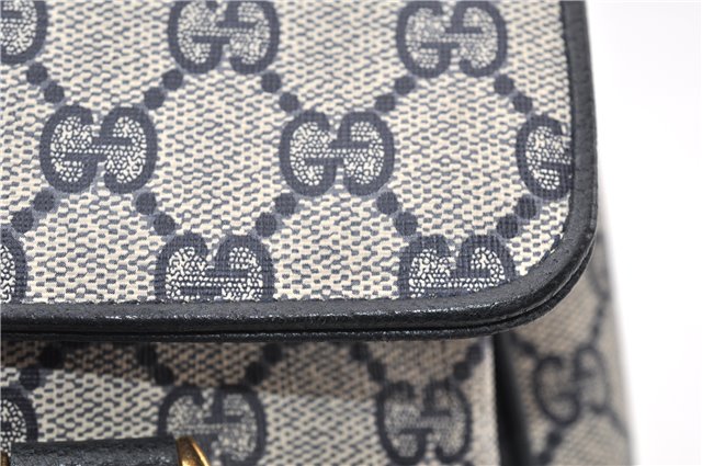 Authentic GUCCI Vintage Shoulder Hand Bag Purse GG PVC Leather Navy Blue 0928G