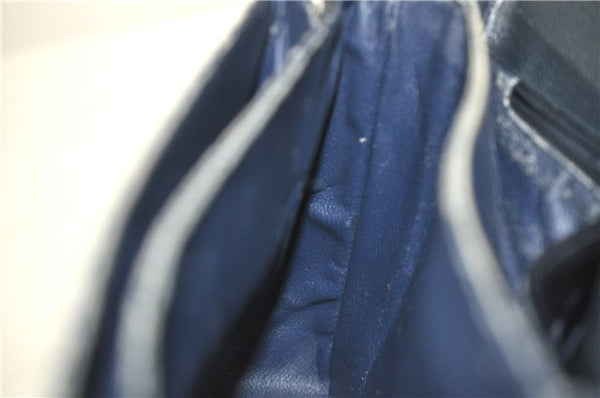 Authentic GUCCI Vintage Shoulder Hand Bag Purse GG PVC Leather Navy Blue 0928G