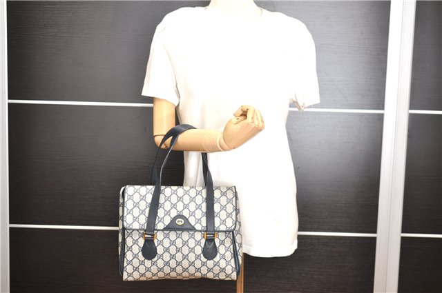 Authentic GUCCI Vintage Shoulder Hand Bag Purse GG PVC Leather Navy Blue 0928G