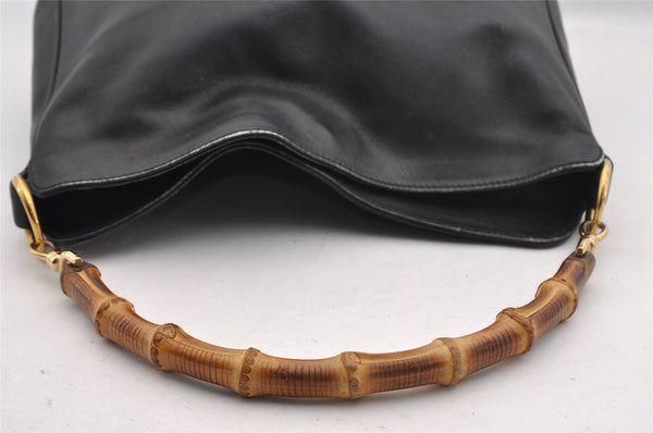 Authentic GUCCI Bamboo 2way Hand Shoulder Bag Purse Leather Black Junk 0930I