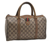 Authentic GUCCI Web Sherry Line Hand Boston Bag GG PVC Leather Brown 0932G