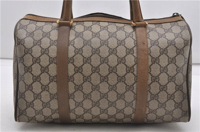 Authentic GUCCI Web Sherry Line Hand Boston Bag GG PVC Leather Brown 0932G