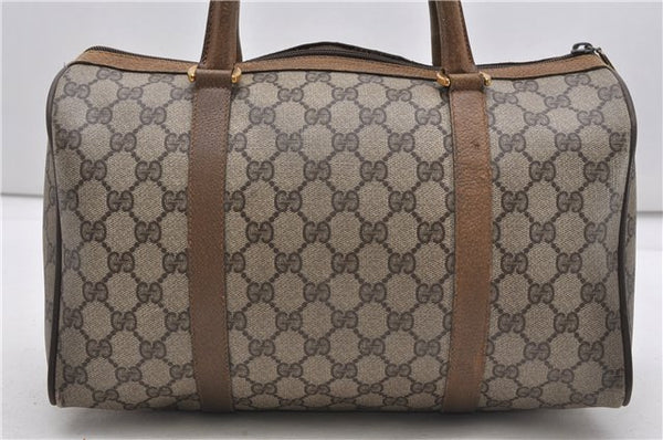Authentic GUCCI Web Sherry Line Hand Boston Bag GG PVC Leather Brown 0932G