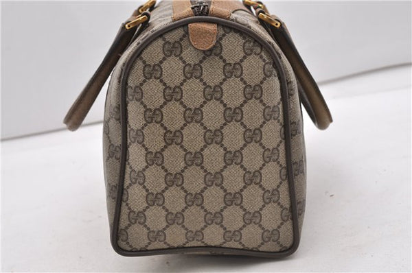 Authentic GUCCI Web Sherry Line Hand Boston Bag GG PVC Leather Brown 0932G