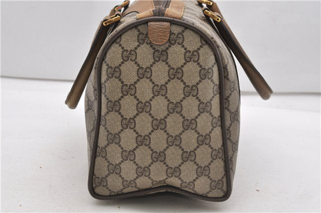 Authentic GUCCI Web Sherry Line Hand Boston Bag GG PVC Leather Brown 0932G