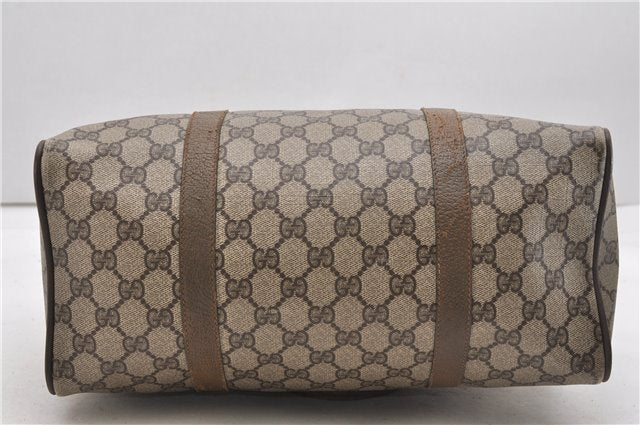 Authentic GUCCI Web Sherry Line Hand Boston Bag GG PVC Leather Brown 0932G
