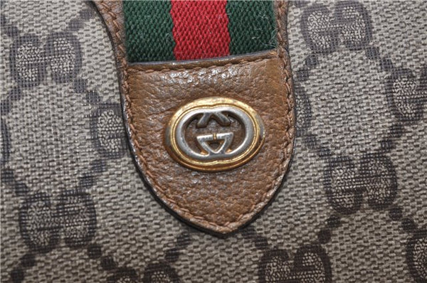 Authentic GUCCI Web Sherry Line Hand Boston Bag GG PVC Leather Brown 0932G