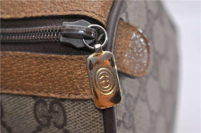 Authentic GUCCI Web Sherry Line Hand Boston Bag GG PVC Leather Brown 0932G