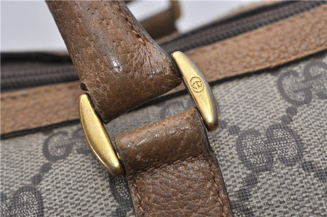 Authentic GUCCI Web Sherry Line Hand Boston Bag GG PVC Leather Brown 0932G