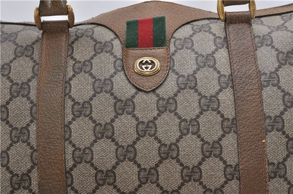 Authentic GUCCI Web Sherry Line Hand Boston Bag GG PVC Leather Brown 0932G