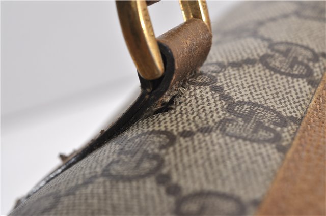 Authentic GUCCI Web Sherry Line Hand Boston Bag GG PVC Leather Brown 0932G
