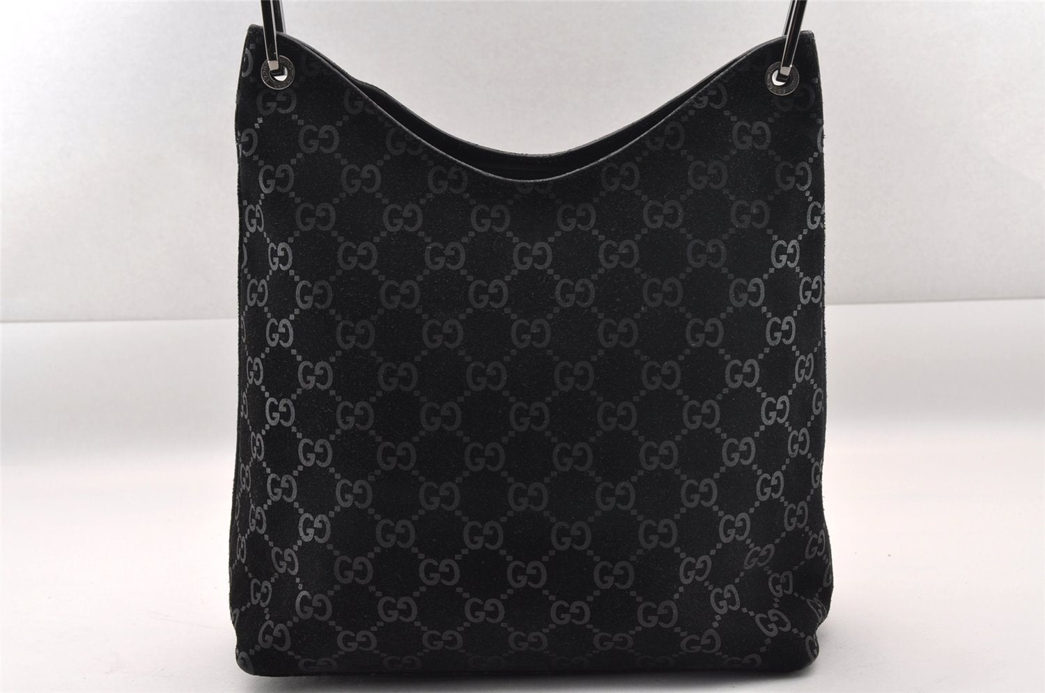 Authentic GUCCI Bamboo Shoulder Hand Bag Purse GG Suede 0013007 Black 0933I