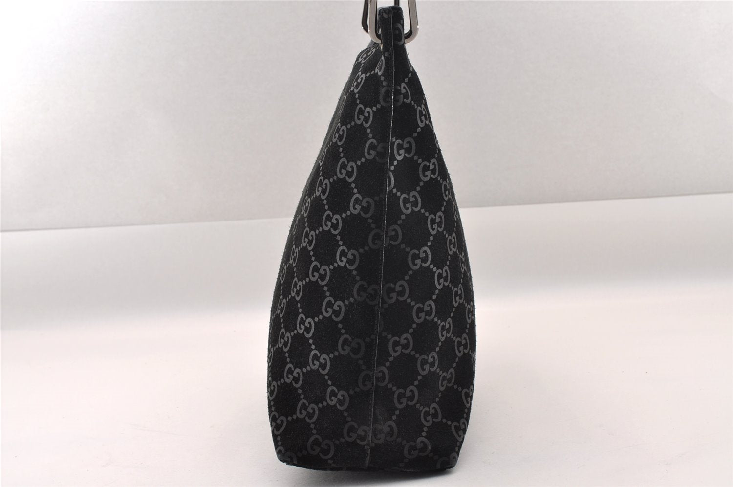 Authentic GUCCI Bamboo Shoulder Hand Bag Purse GG Suede 0013007 Black 0933I