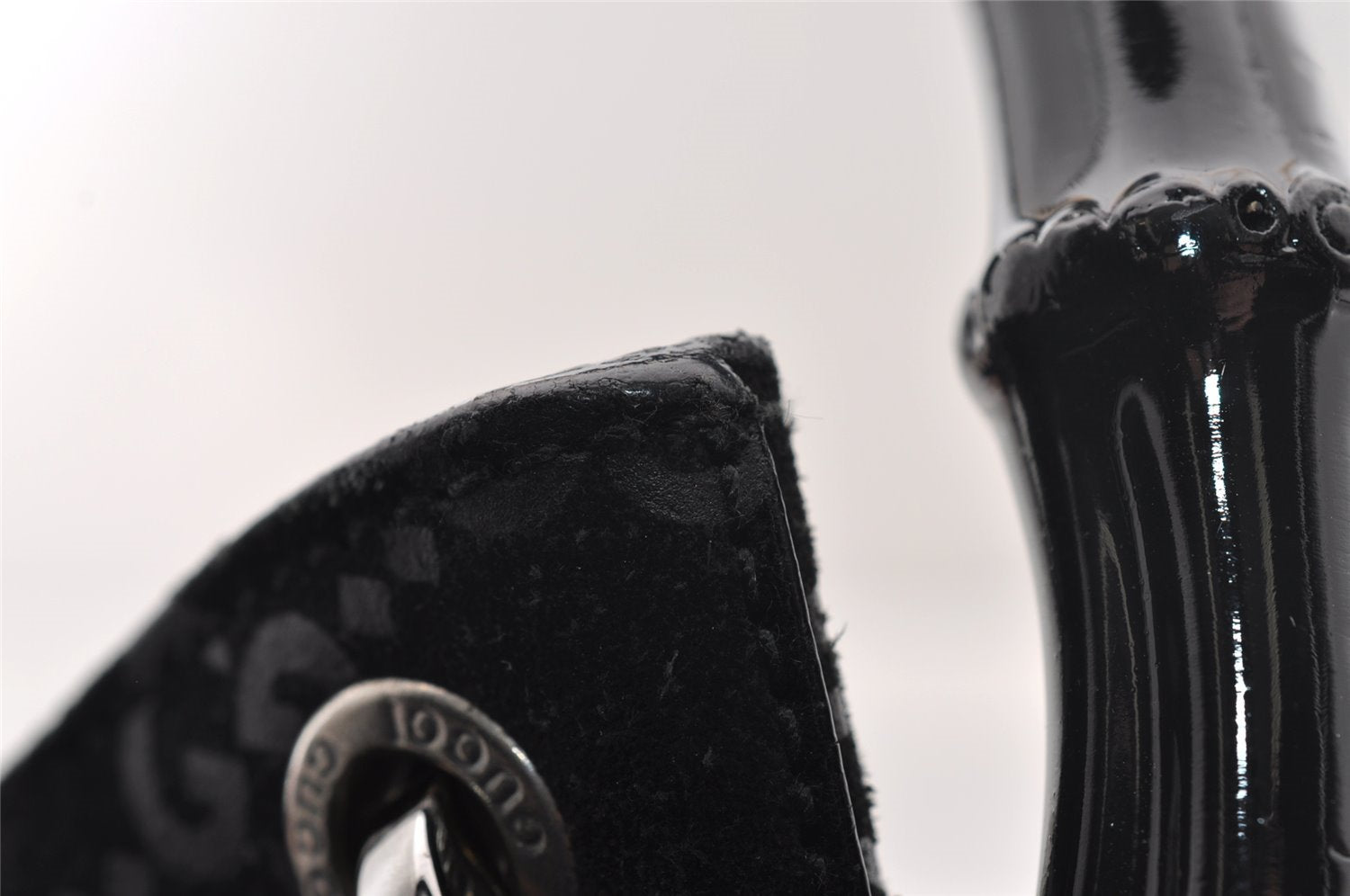 Authentic GUCCI Bamboo Shoulder Hand Bag Purse GG Suede 0013007 Black 0933I