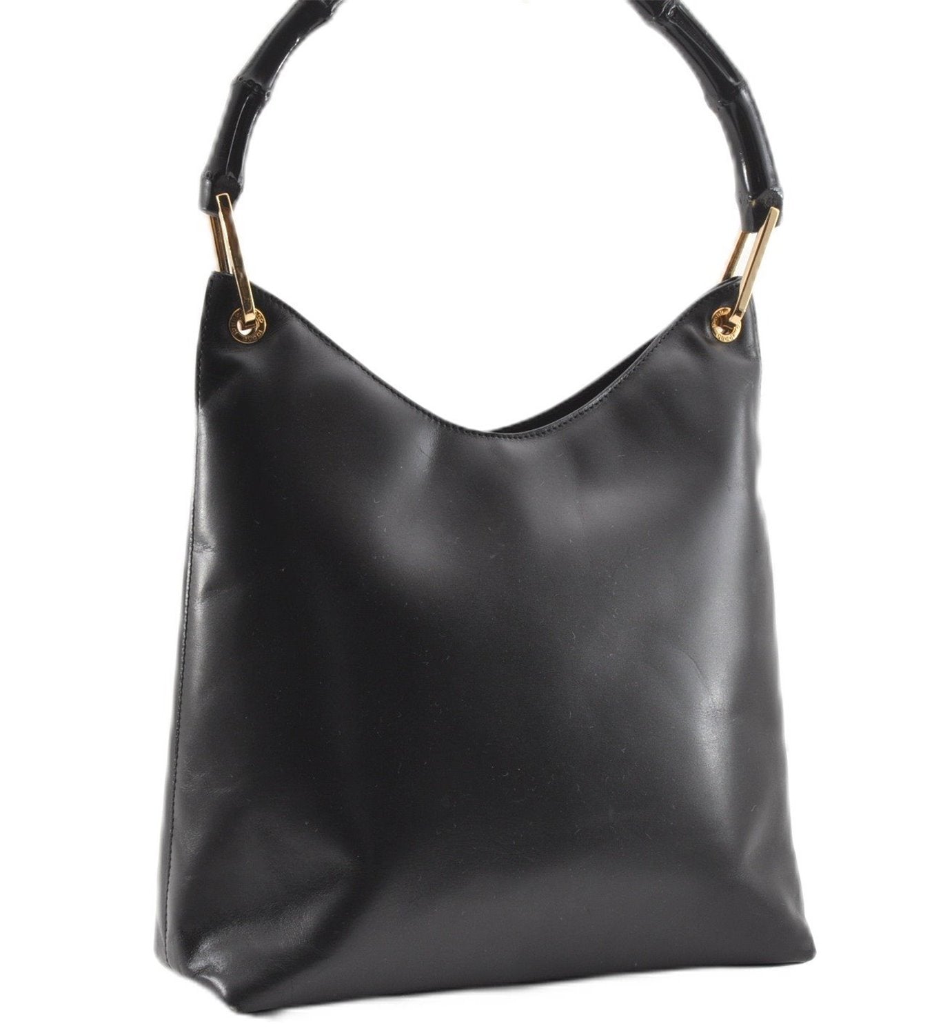 Authentic GUCCI Vintage Bamboo Shoulder Hand Bag Leather 0013007 Black 0934G