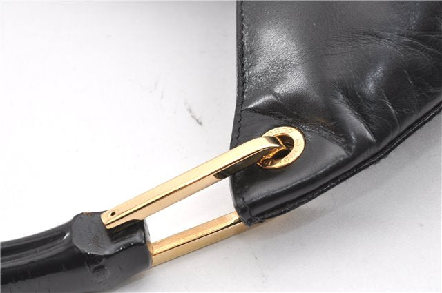 Authentic GUCCI Vintage Bamboo Shoulder Hand Bag Leather 0013007 Black 0934G
