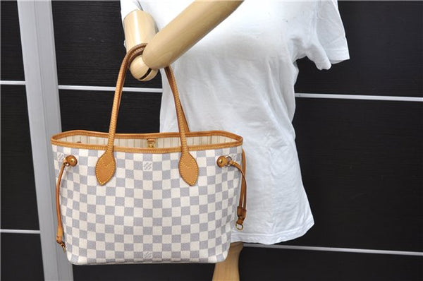 Authentic Louis Vuitton Damier Azur Neverfull PM Tote Bag N51110 LV 0936D