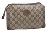 Authentic GUCCI Vintage Clutch Hand Bag Purse GG PVC Leather Brown 0936G