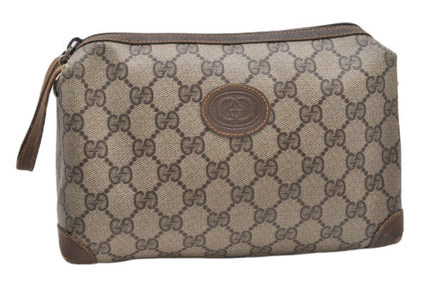 Authentic GUCCI Vintage Clutch Hand Bag Purse GG PVC Leather Brown 0936G