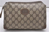 Authentic GUCCI Vintage Clutch Hand Bag Purse GG PVC Leather Brown 0936G