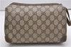 Authentic GUCCI Vintage Clutch Hand Bag Purse GG PVC Leather Brown 0936G