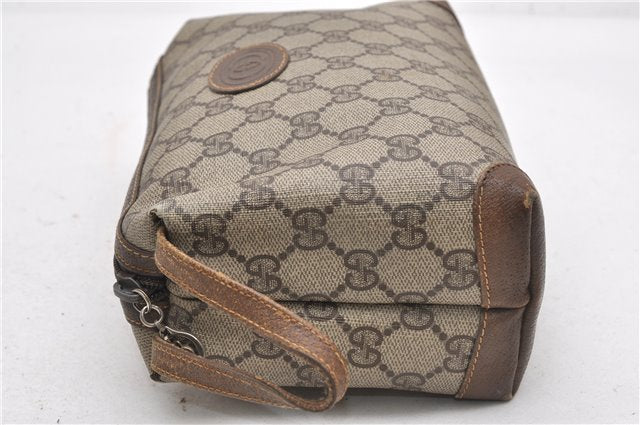 Authentic GUCCI Vintage Clutch Hand Bag Purse GG PVC Leather Brown 0936G