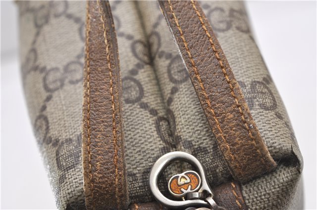 Authentic GUCCI Vintage Clutch Hand Bag Purse GG PVC Leather Brown 0936G