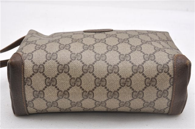 Authentic GUCCI Vintage Clutch Hand Bag Purse GG PVC Leather Brown 0936G