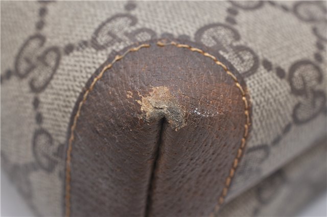 Authentic GUCCI Vintage Clutch Hand Bag Purse GG PVC Leather Brown 0936G