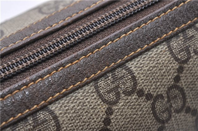 Authentic GUCCI Vintage Clutch Hand Bag Purse GG PVC Leather Brown 0936G